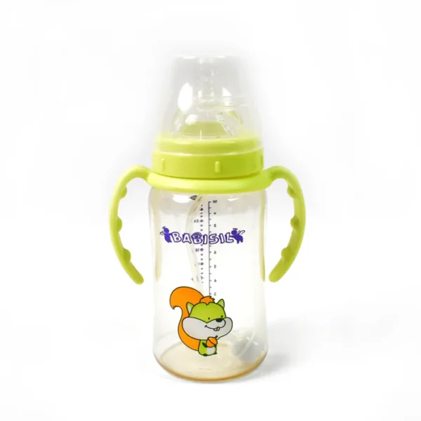 Plastic Baby Feeding Bottle with Handles, Cleaning brush & Straw (300 ML / 1 Pc) - Image 5