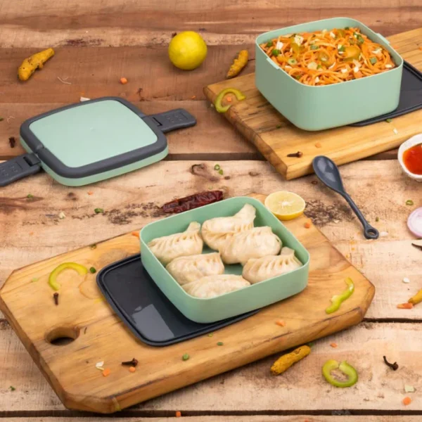GREEN DOUBLE-LAYER PORTABLE LUNCH BOX STACKABLE - Image 5