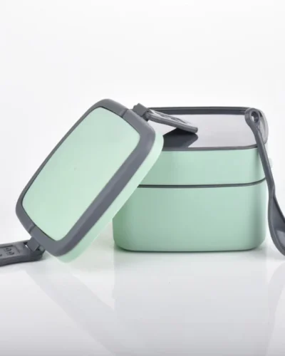 GREEN DOUBLE-LAYER PORTABLE LUNCH BOX STACKABLE