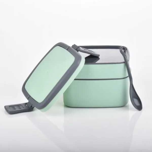 GREEN DOUBLE-LAYER PORTABLE LUNCH BOX STACKABLE - Image 2